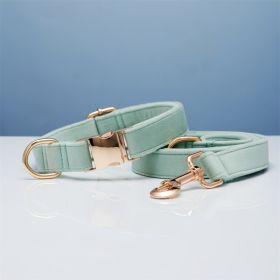 Multiple Colour Velvet Personalize Dog Collar Leash Set With Bow (Option: Cyan set-S)