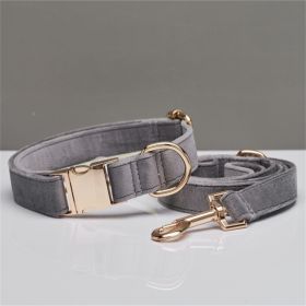 Multiple Colour Velvet Personalize Dog Collar Leash Set With Bow (Option: Grey set-XS)