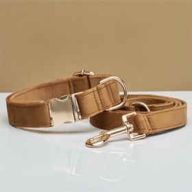 Multiple Colour Velvet Personalize Dog Collar Leash Set With Bow (Option: Coffee set-M)