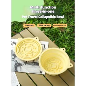 3-in-1 Pet Travel Collapsible Bowl Foldable Slow-Feeder With Strong Suction Cups  Portable Silicone Dog Bowl With Hook For Hanging On Collar-Backpack (Option: Green-450ml)