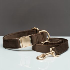 Multiple Colour Velvet Personalize Dog Collar Leash Set With Bow (Option: Brown set-L)